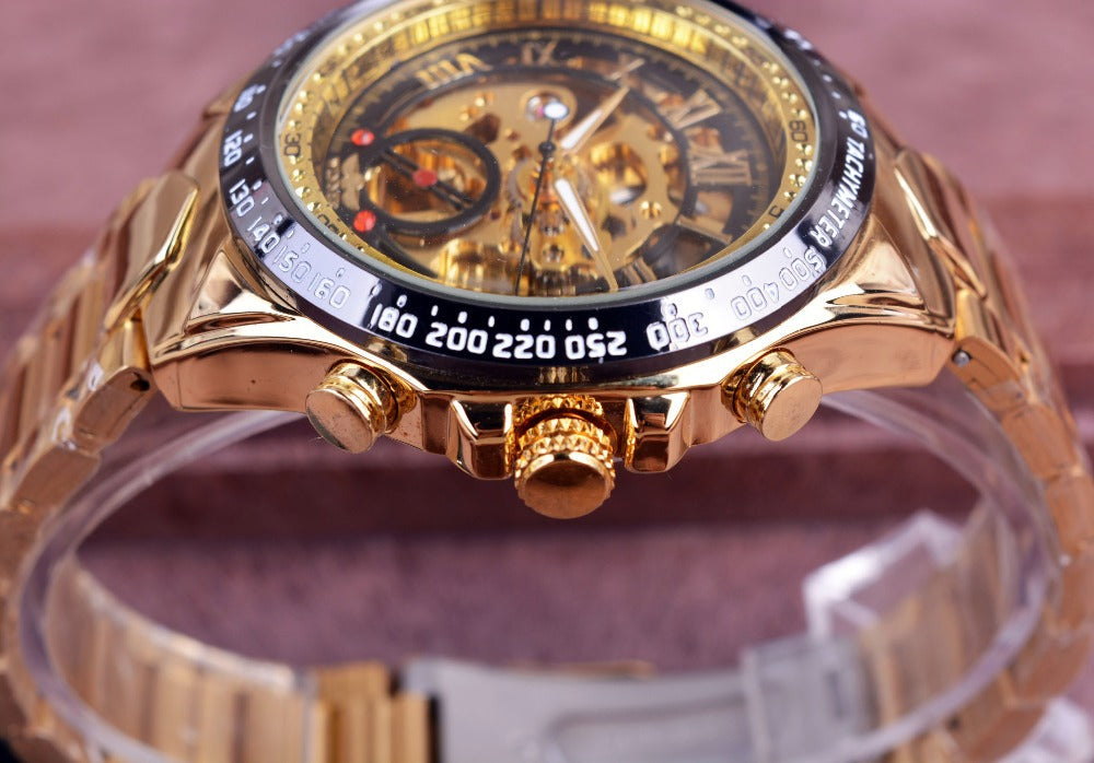 Luxvero Automatic Skeleton Gold Men's Watch
