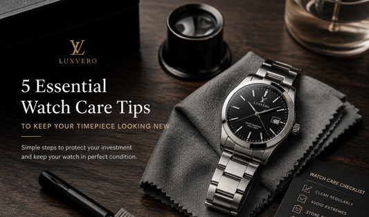 Luxvero watch with cleaning cloth for essential watch care tips