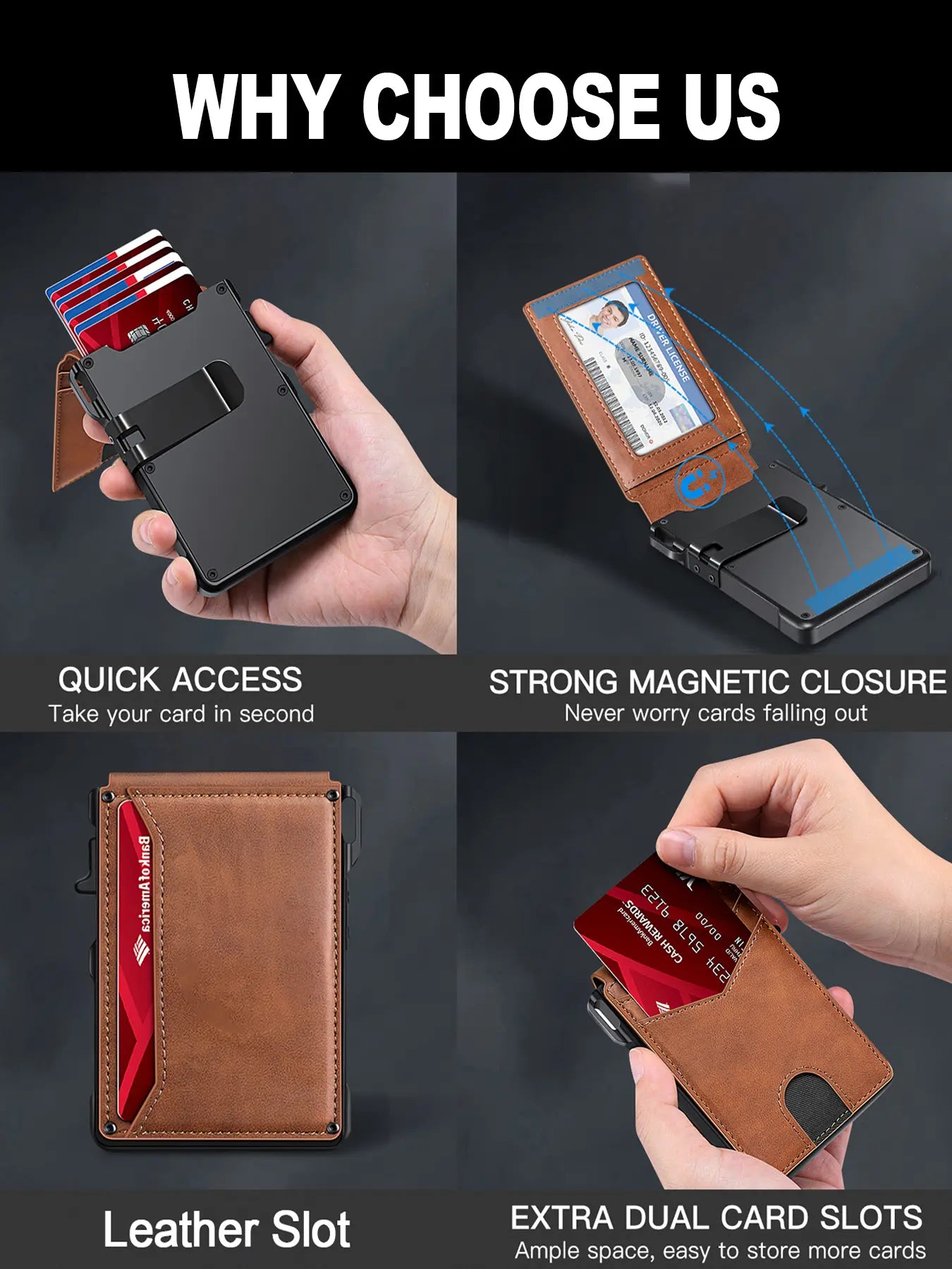 Men'S Slim Aluminum Bifold Pop-Up Wallet - Rfid-Blocking, 9-13 Card Slots, Money Clip, ID Window, Mens Wallet, Men'S Accessories, Father'S Day Gift for Him, Father'S Day Gifts, Gifts for Boyfriend Tiktokshopbacktoschool