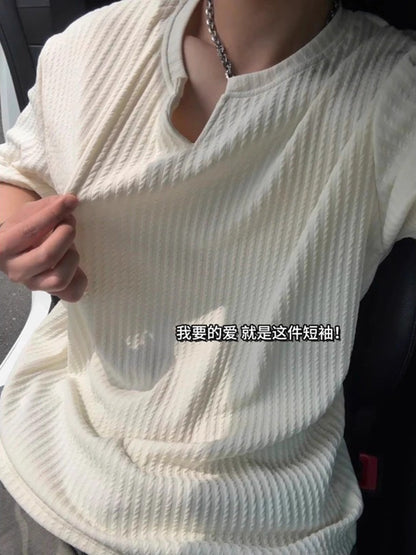 Textured Small V-neck T-shirt