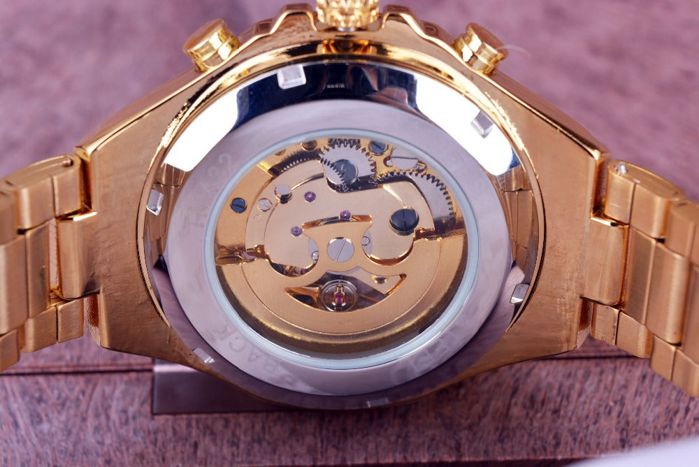 Luxvero Automatic Skeleton Gold Men's Watch
