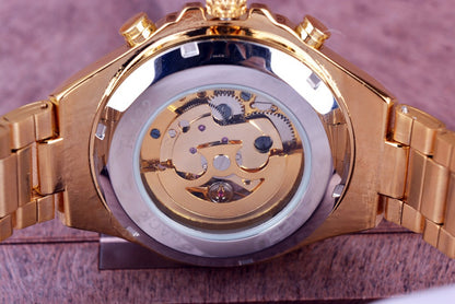 Luxvero Automatic Skeleton Gold Men's Watch