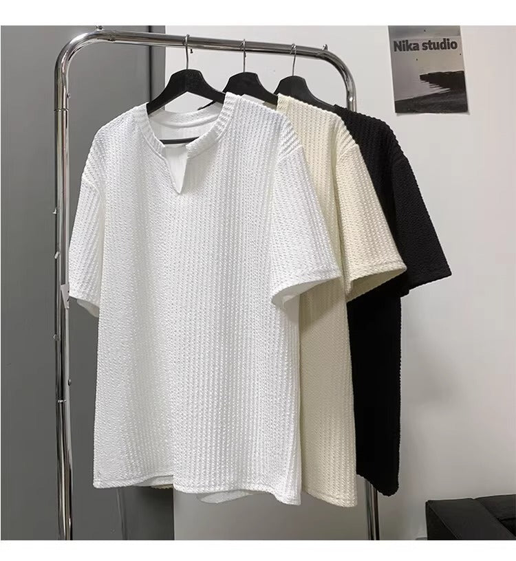 Textured Small V-neck T-shirt