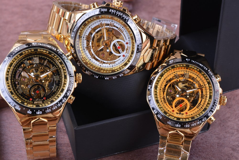 Luxvero Automatic Skeleton Gold Men's Watch