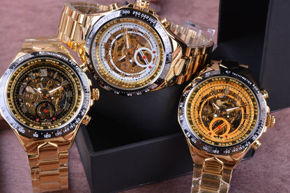 Luxvero Automatic Skeleton Gold Men's Watch