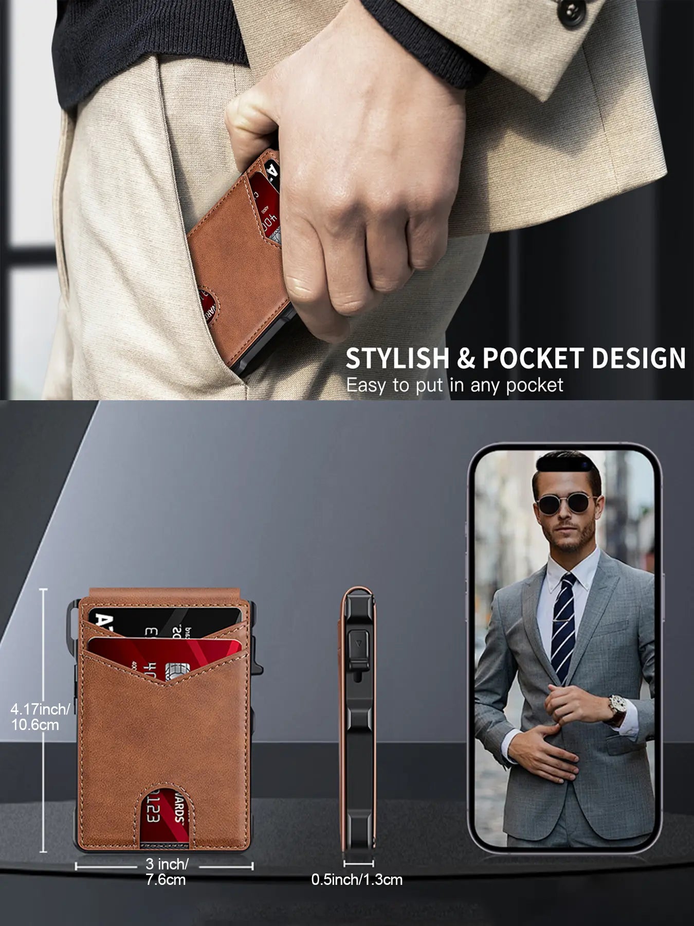 Men'S Slim Aluminum Bifold Pop-Up Wallet - Rfid-Blocking, 9-13 Card Slots, Money Clip, ID Window, Mens Wallet, Men'S Accessories, Father'S Day Gift for Him, Father'S Day Gifts, Gifts for Boyfriend Tiktokshopbacktoschool