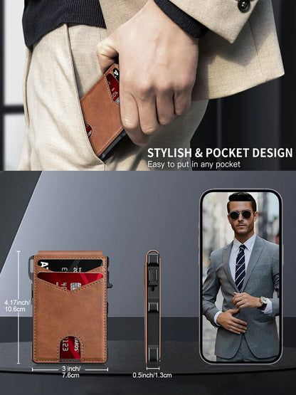 Men'S Slim Aluminum Bifold Pop-Up Wallet - Rfid-Blocking, 9-13 Card Slots, Money Clip, ID Window, Mens Wallet, Men'S Accessories, Father'S Day Gift for Him, Father'S Day Gifts, Gifts for Boyfriend Tiktokshopbacktoschool