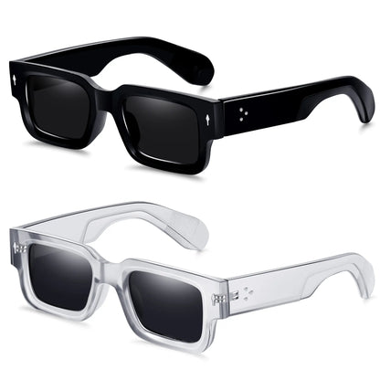 Unisex 2-Piece High Quality Retro Full-Rim Modern Sunglasses Set, Thick Plastic Frame with PC Lenses, Anti-Glare Shades - Accessories for Women, Ideal for Party, Beach Travel Gifts Summerwins,Summerwins