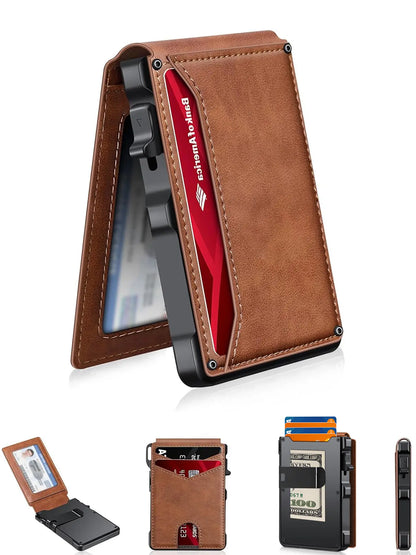 Men'S Slim Aluminum Bifold Pop-Up Wallet - Rfid-Blocking, 9-13 Card Slots, Money Clip, ID Window, Mens Wallet, Men'S Accessories, Father'S Day Gift for Him, Father'S Day Gifts, Gifts for Boyfriend Tiktokshopbacktoschool
