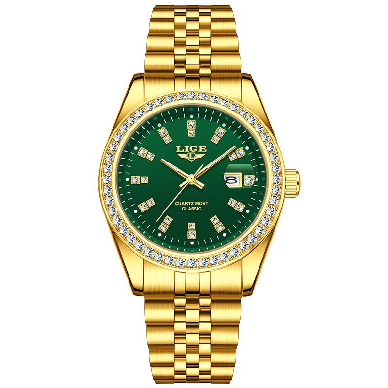 Luxvero Signature Gold men’s watch with deep blue dial, gold-tone bracelet and crystal-set bezel