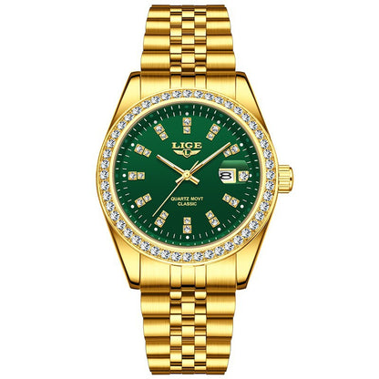 Luxvero Signature Gold men’s watch with deep blue dial, gold-tone bracelet and crystal-set bezel