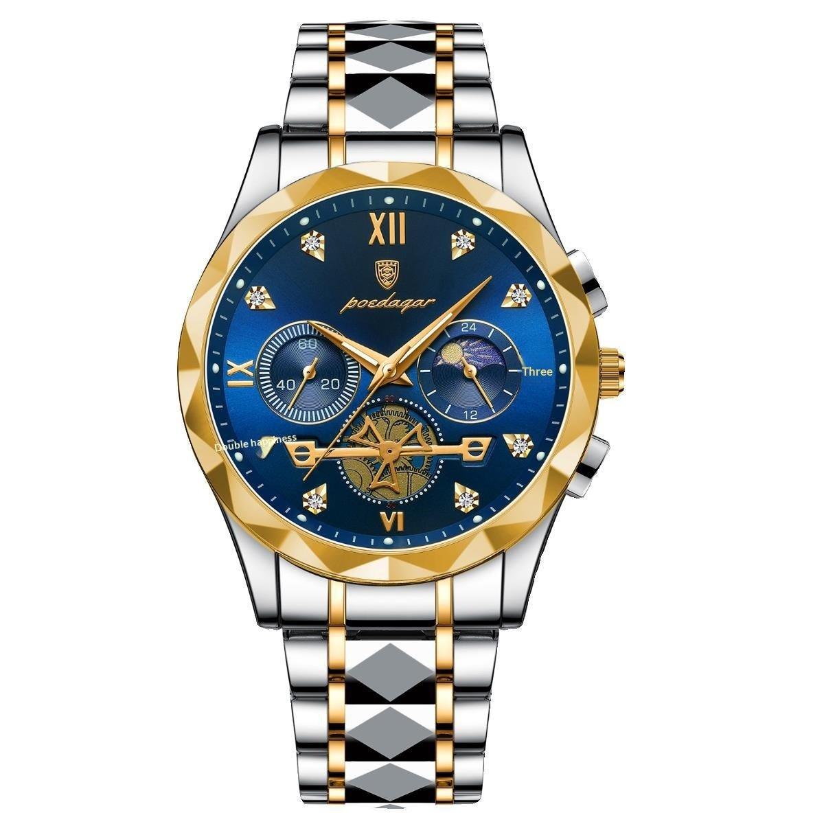 Luxurt Silver and gold men’s watch with blue dial and diamond hour markers
