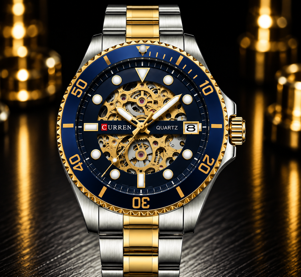 Luxvero Royale luxury men’s watch in silver and gold