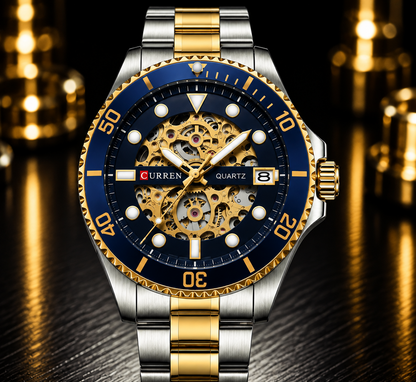 Luxvero Royale luxury men’s watch in silver and gold